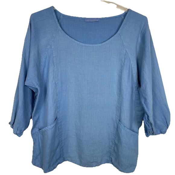 Cutloose 100% Linen Tunic Top Size Large Chambray Blue Boho Beach Lagenlook - Picture 1 of 9